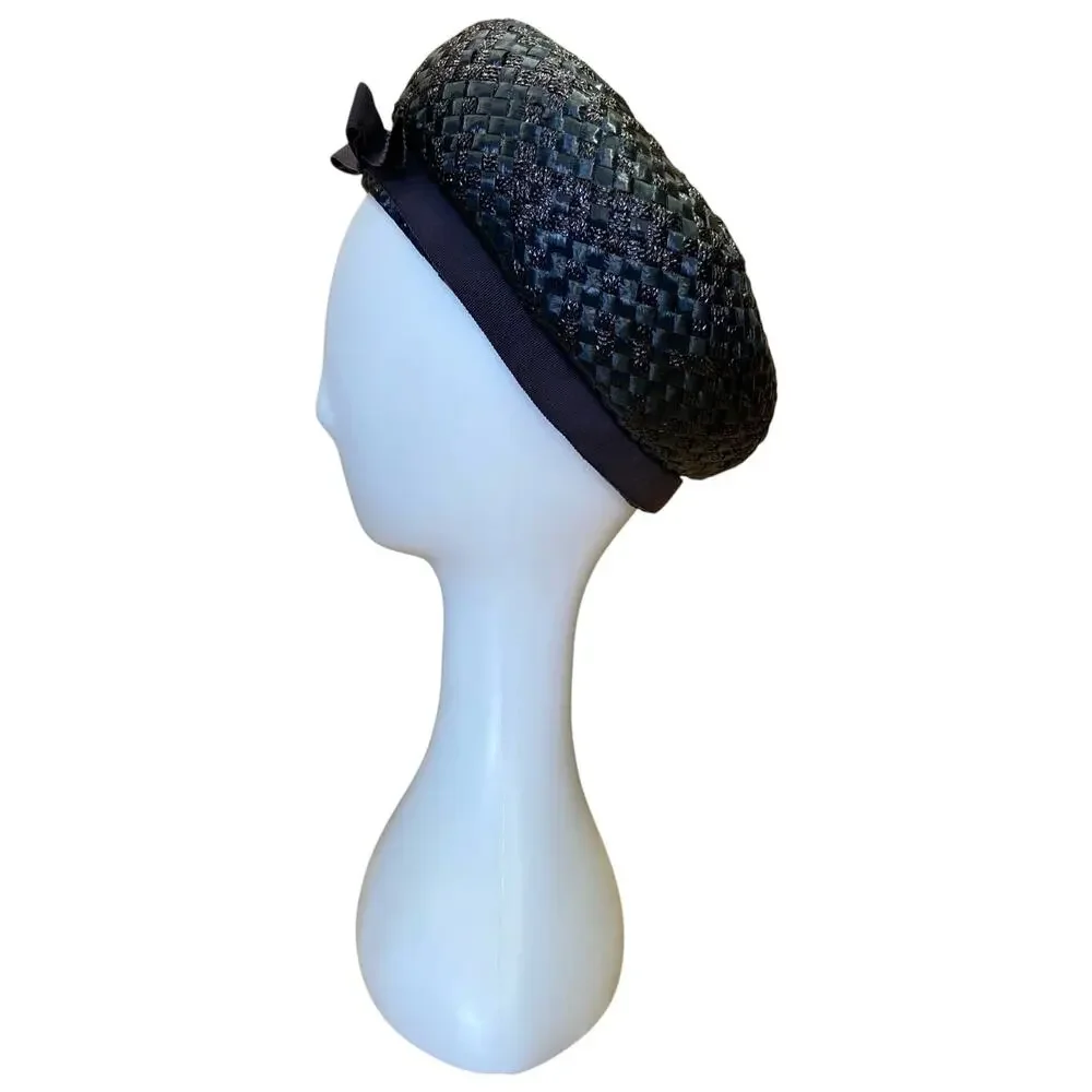 1960s Navy Blue Straw Pillbox Hat | Union Made Vintage Church Cocktail Hat